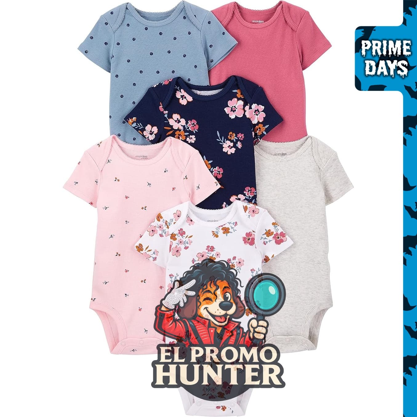 Conjunto de 6 bodies de manga corta para niñas de Simple Joys by Carter's.
