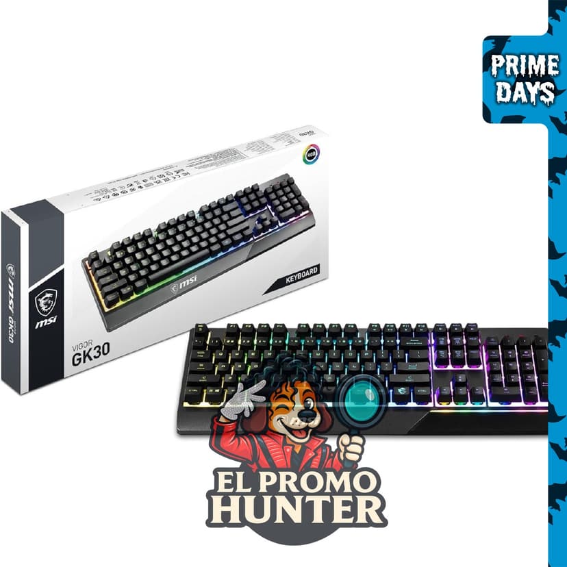 MSI Vigor GK30 RGB - Teclado para juegos con iluminación RGB de 6 zonas, resistente al agua y salpicaduras, interruptores mecánicos.