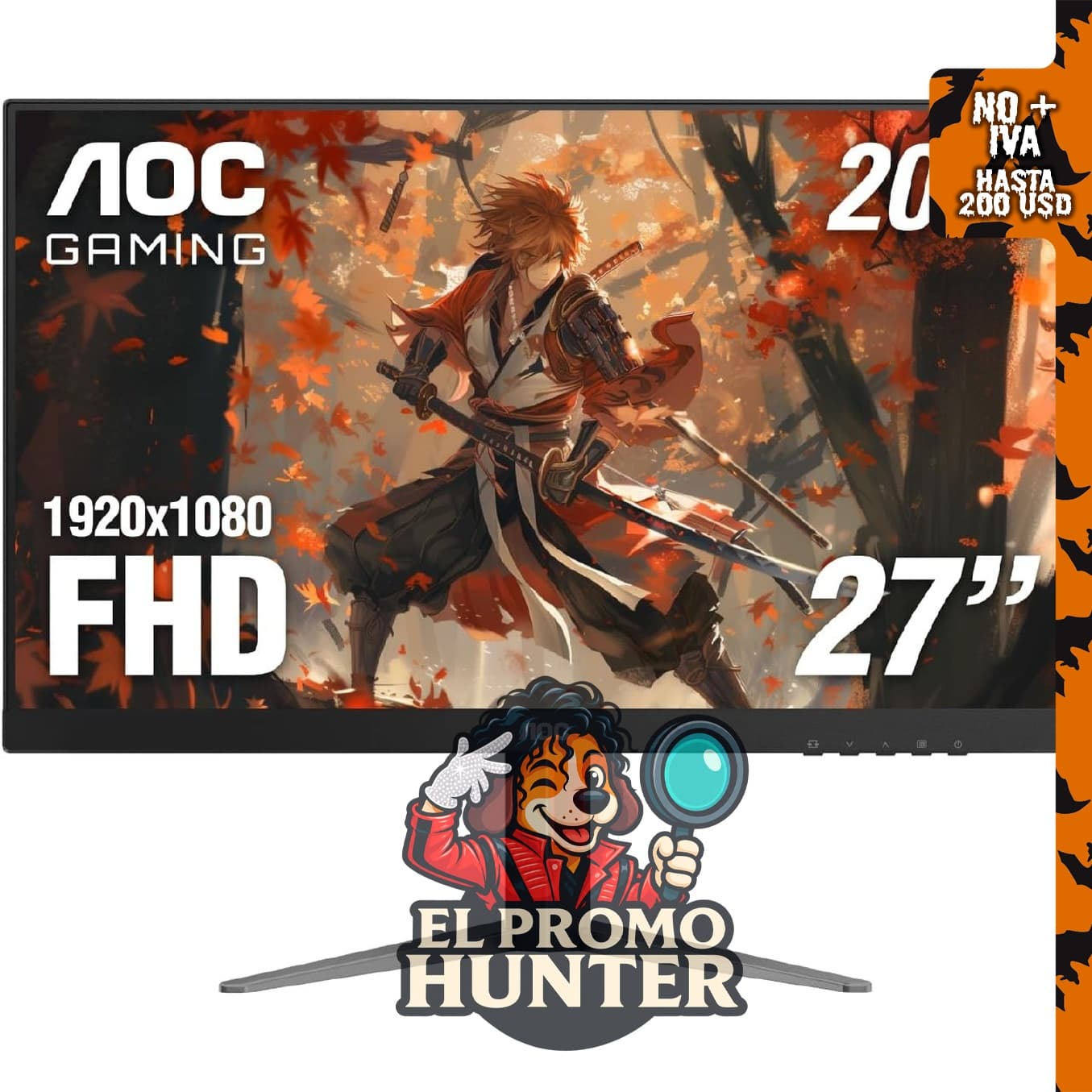 Monitor AOC 27" FHD 200Hz IPS, compatible con NVIDIA G-SYNC, tiempo de respuesta de 0.3 ms, modelo 27G4H.