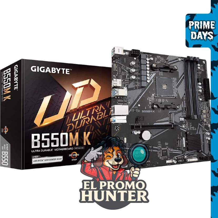 Placa base GIGABYTE B550M K Micro-ATX AM4, compatible con procesadores Ryzen 5000/4000/3000, DDR4, 2X M.2, PCIe 4.0.
