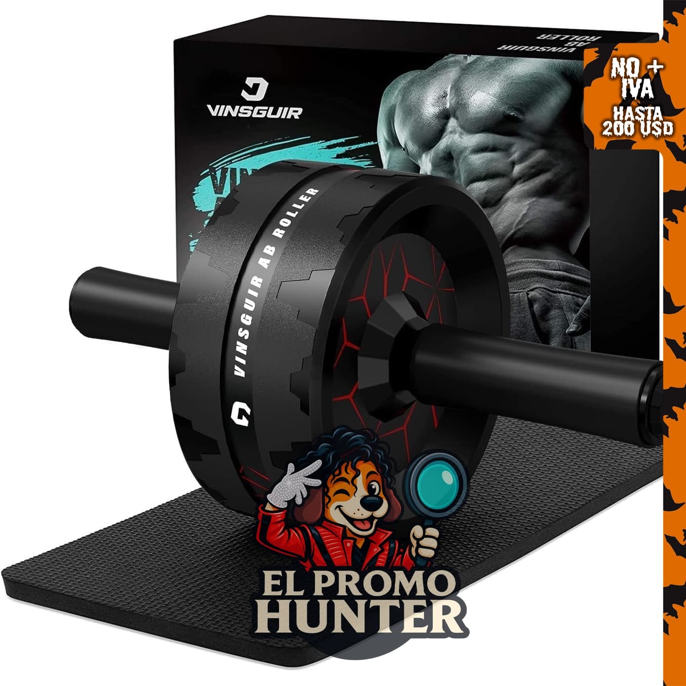 Ab Roller Wheel para entrenamiento de fuerza en casa con set de rodilleras.