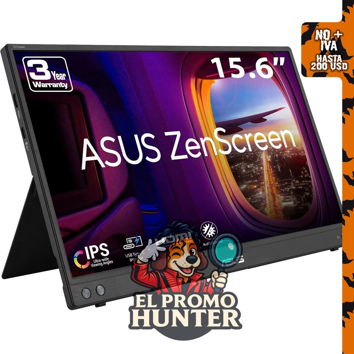 Monitor portátil ASUS ZenScreen MB16AHV de 15.6" (39.6 cm) con resolución 1080p.