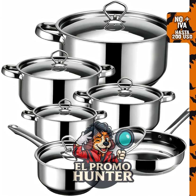 Juego de utensilios de cocina de acero inoxidable de 12 piezas.