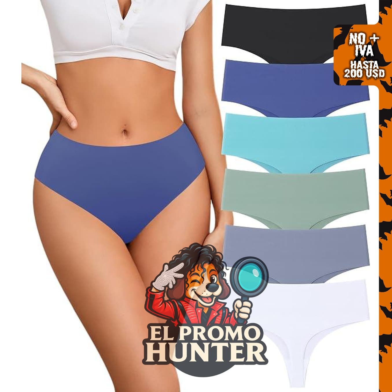 Paquete de 6 tangas de cintura alta sin costuras para mujer.