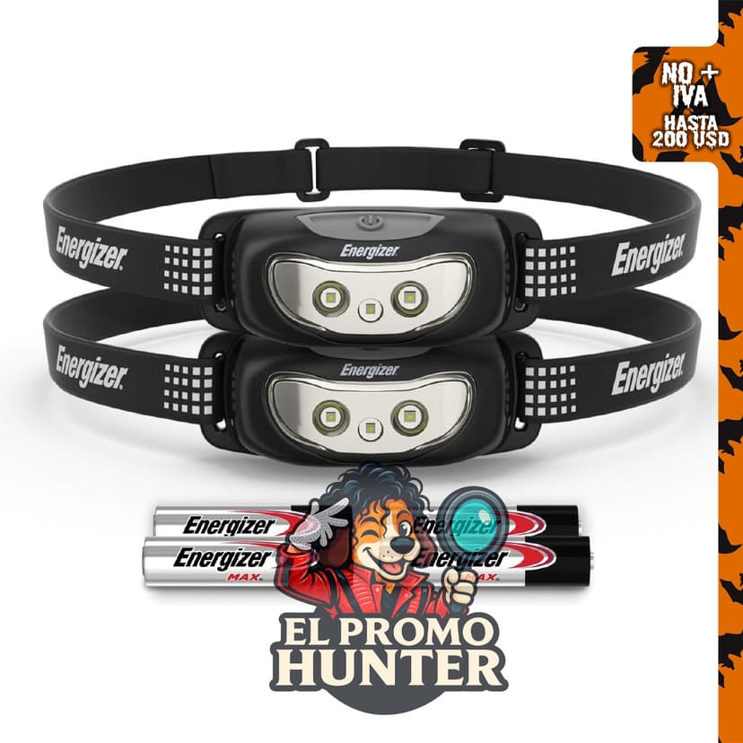 Energizer Linterna frontal LED universal, paquete de 2 para campismo y senderismo.