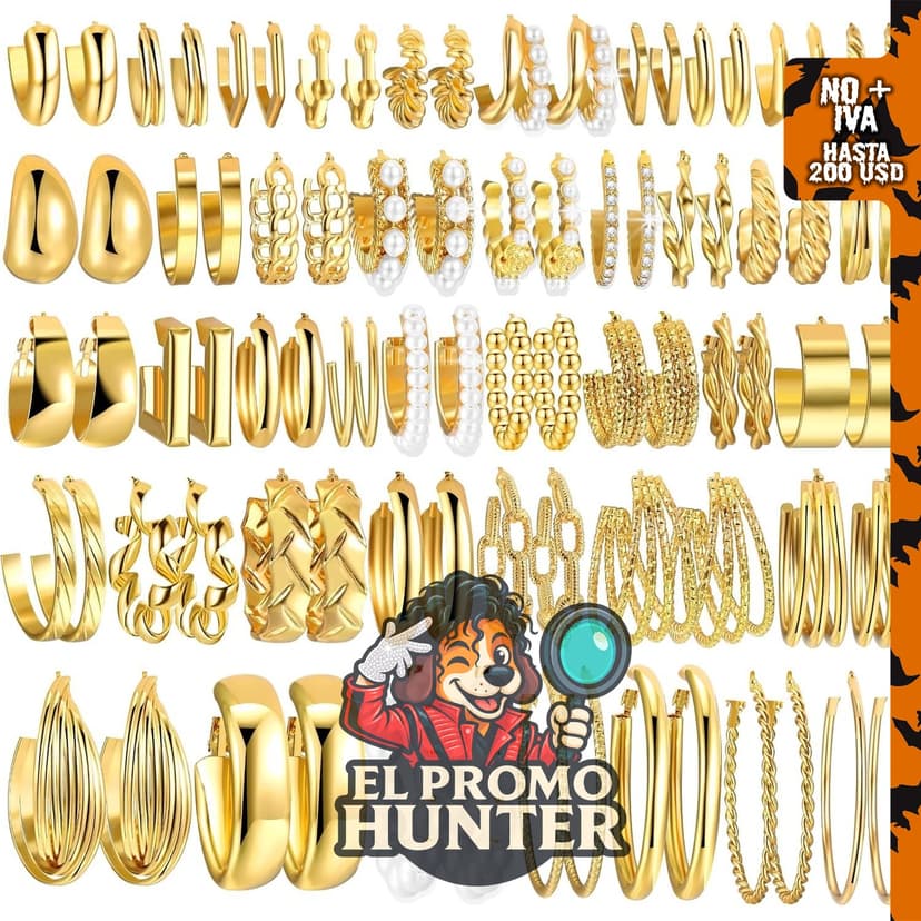 Juego de 42 pares de aretes de aro dorados para mujer, varios estilos.