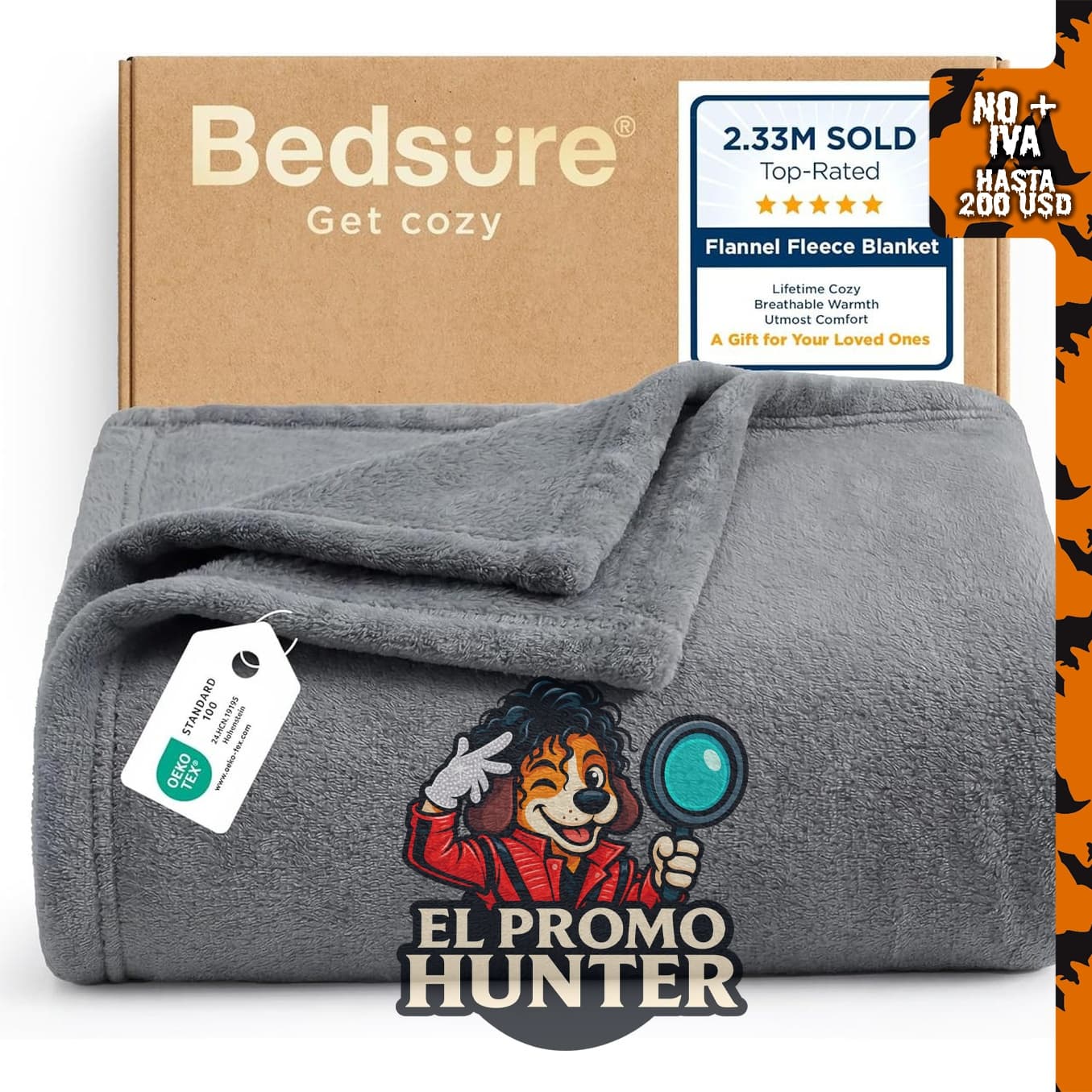 Bedsure Manta de forro polar suave, color gris, 127 x 152 cm.