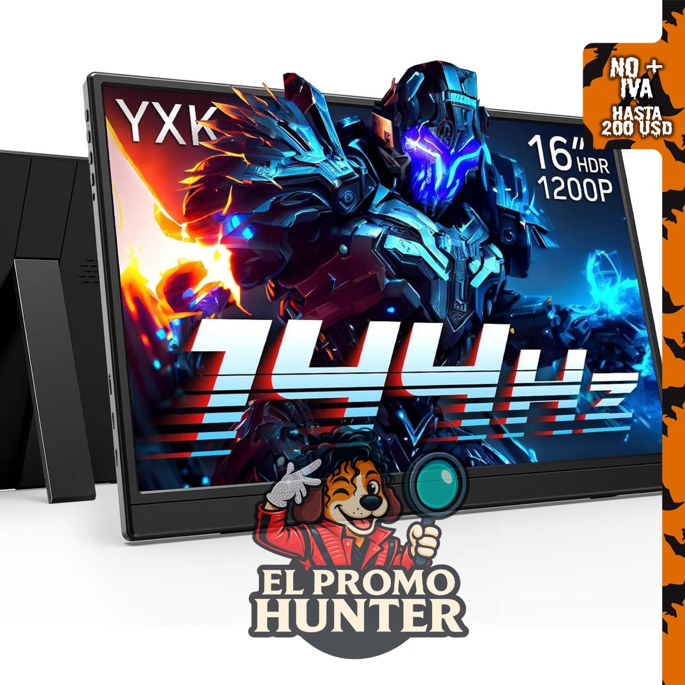 Monitor portátil Yxk de 16 pulgadas, resolución 1200P, 144Hz, tecnología IPS y HDR.