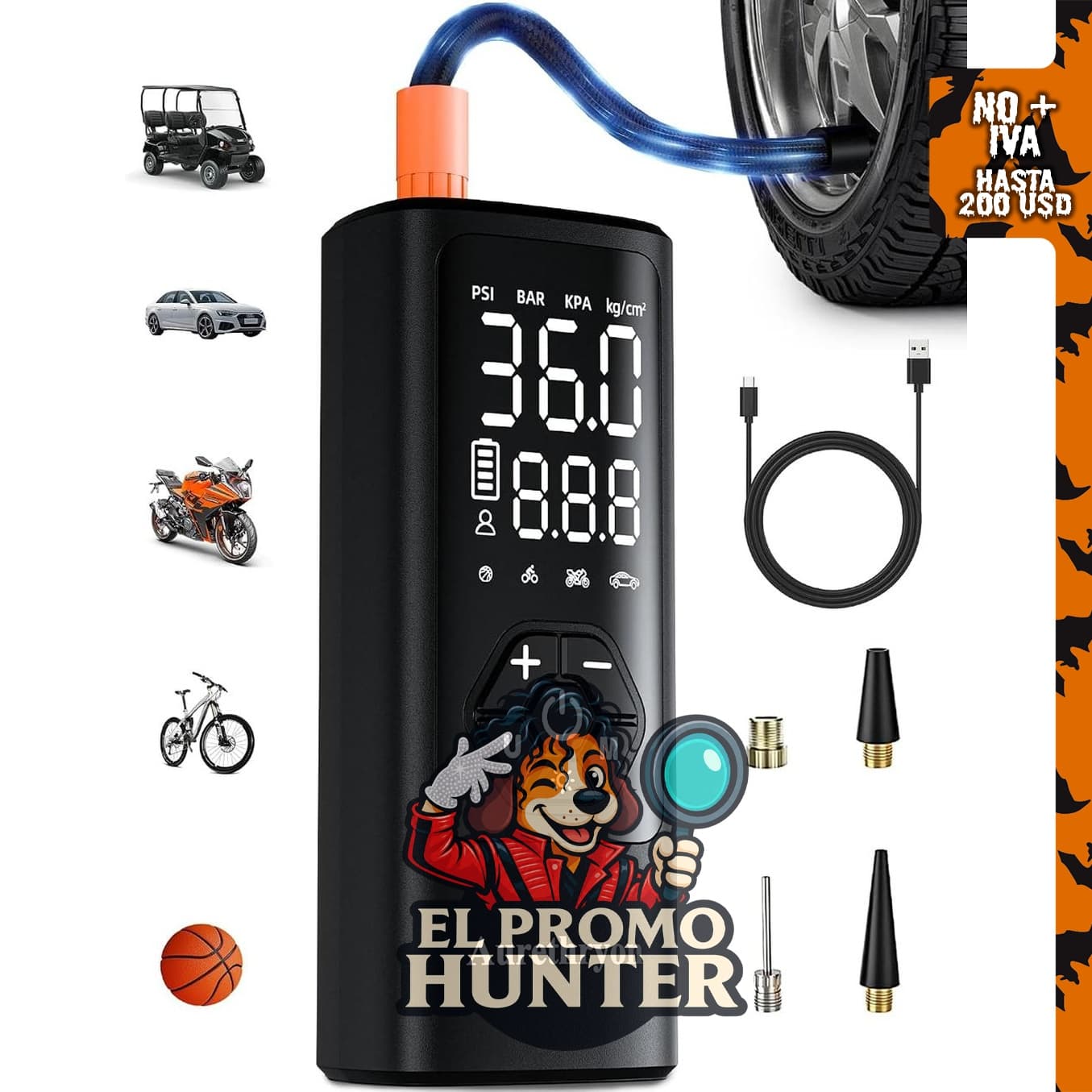 Inflador de neumáticos Aurethryon, compresor de aire portátil, 150 PSI, inalámbrico, con medidor.
