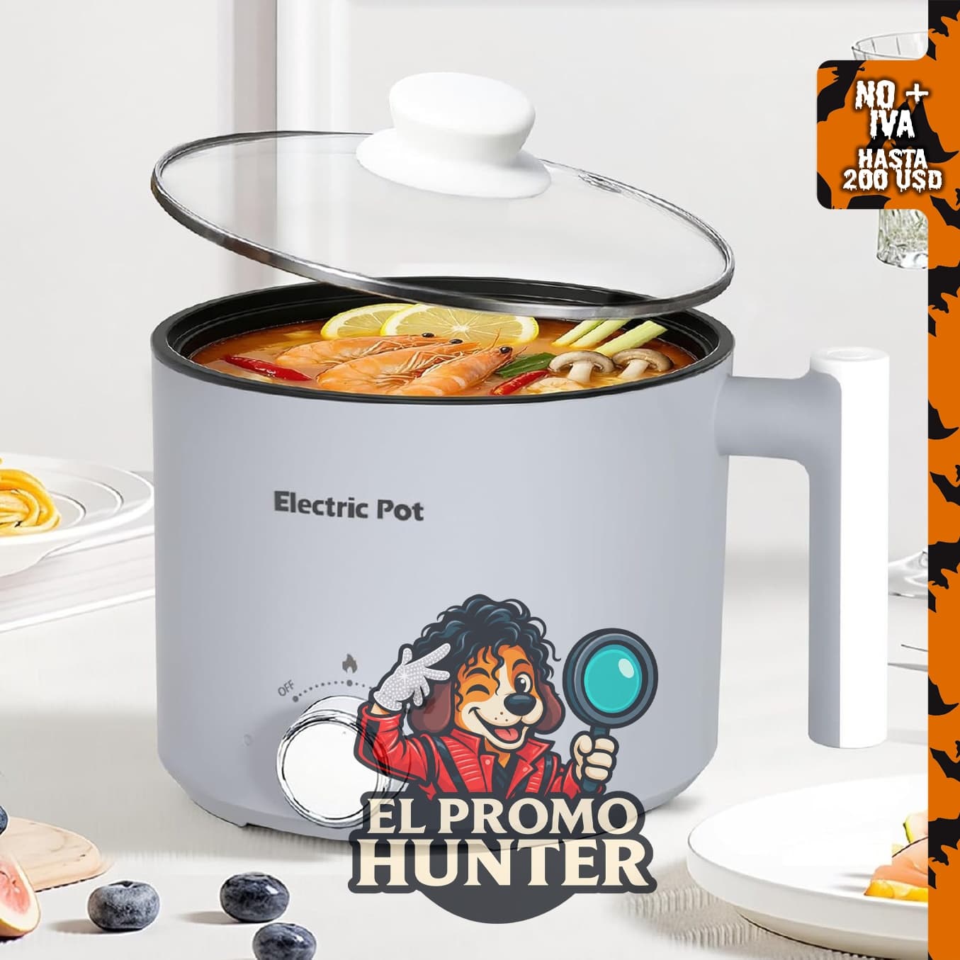 Olla eléctrica antiadherente de 1,5 L para ramen, diseñada para una persona.