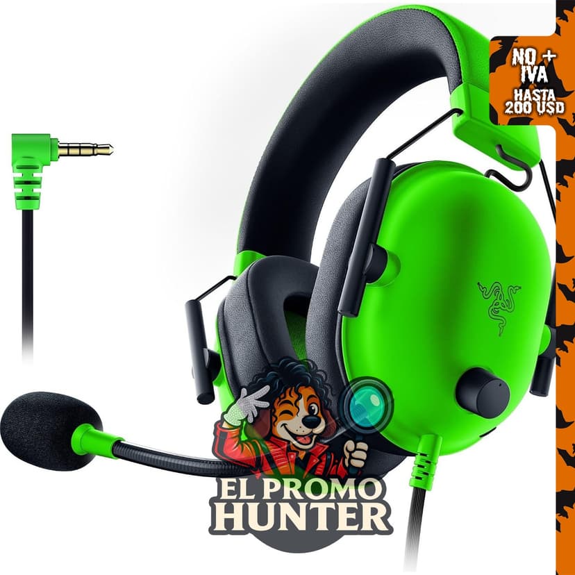 Razer BlackShark V2 X, auriculares gaming con conector de audio de 3.5 mm, color verde.