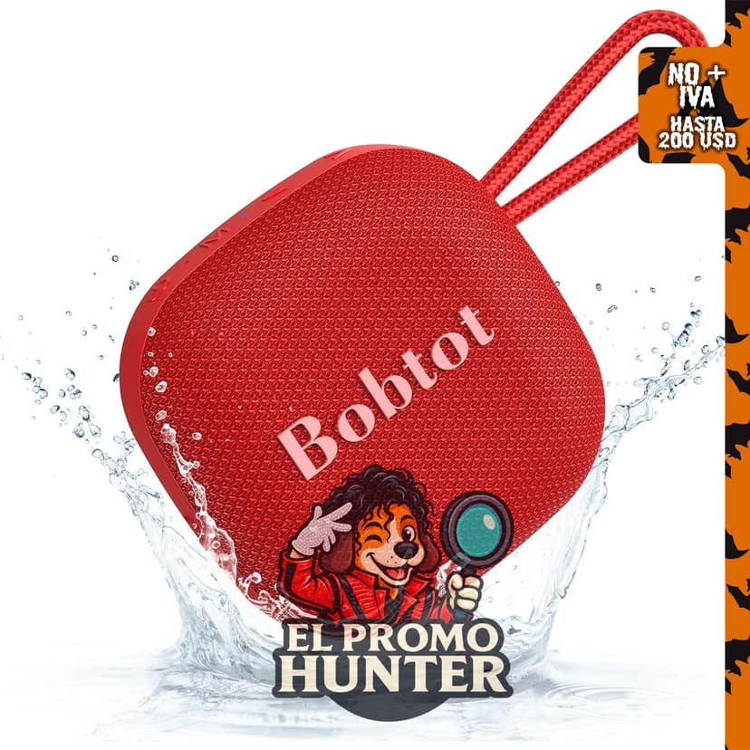 Bobtot Bocina Bluetooth portátil, impermeable IPX7, emparejamiento TWS, color rojo.