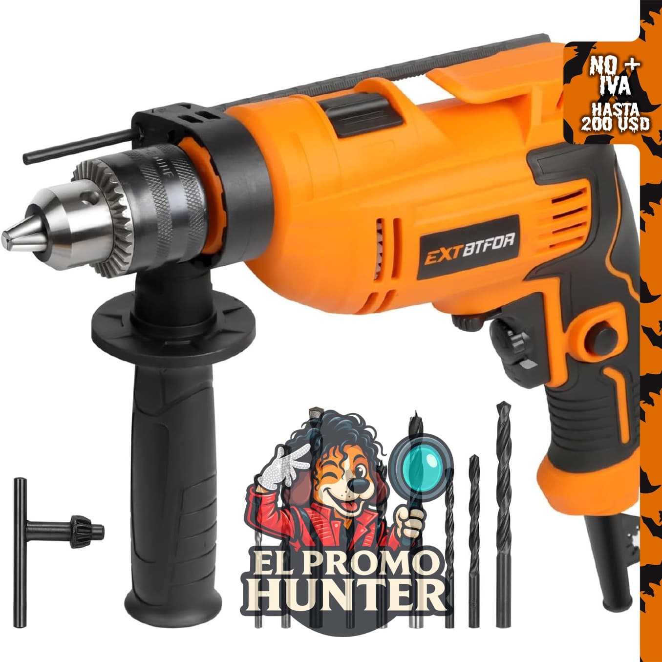Taladro de martillo de 5.8 A, 1/2" con velocidad variable y 9 bits.