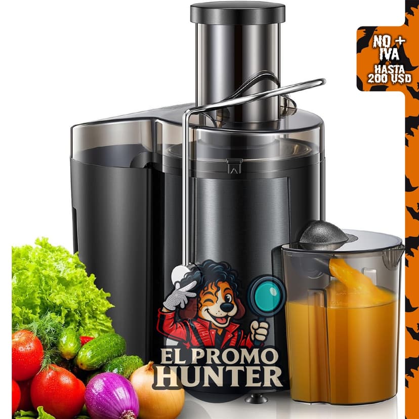 Máquina exprimidora centrífuga de 800 W, con conducto de alimentación de 3" (7.6 cm) para frutas y verduras.