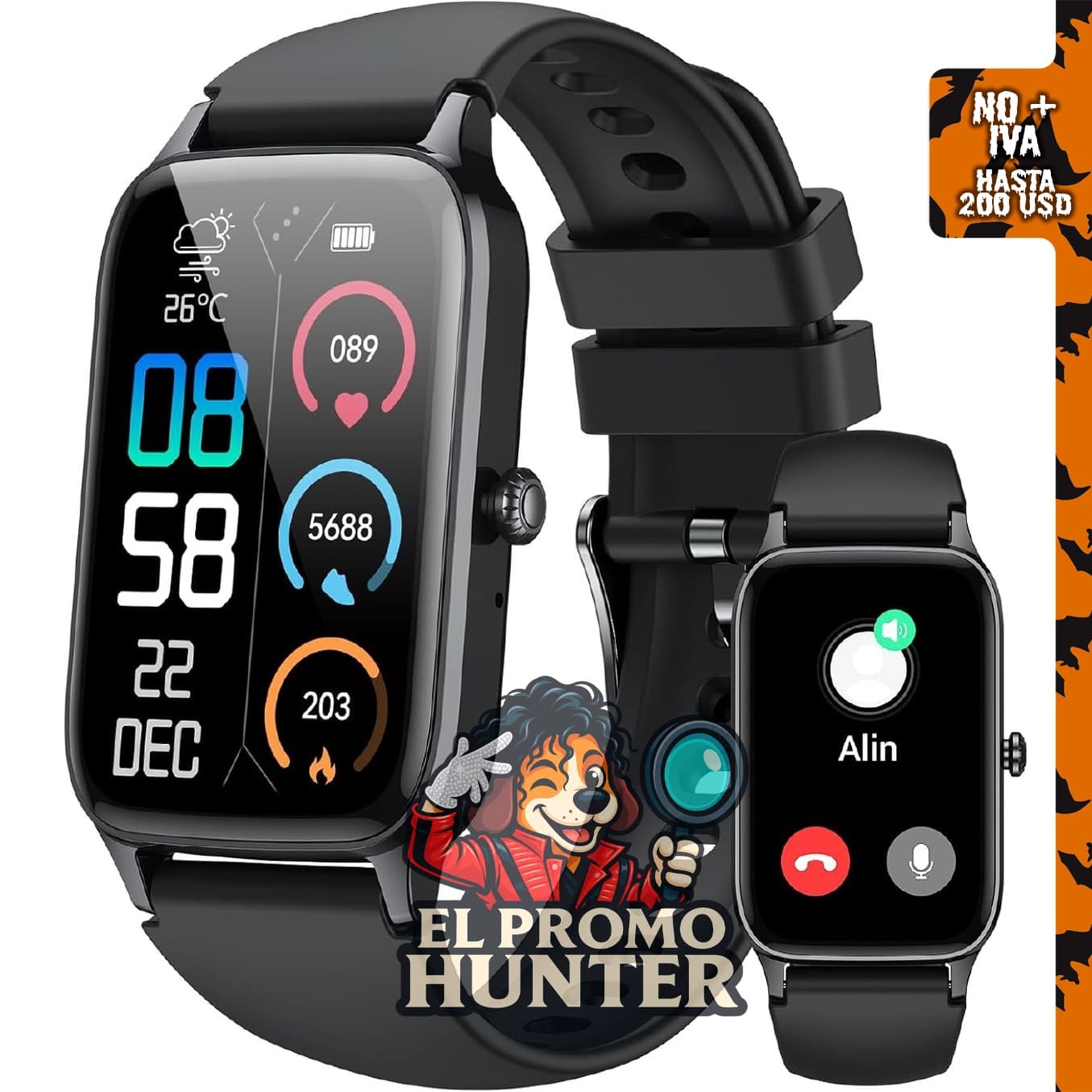 Jugeman Reloj inteligente para fitness, compatible con Android e iOS, color negro.