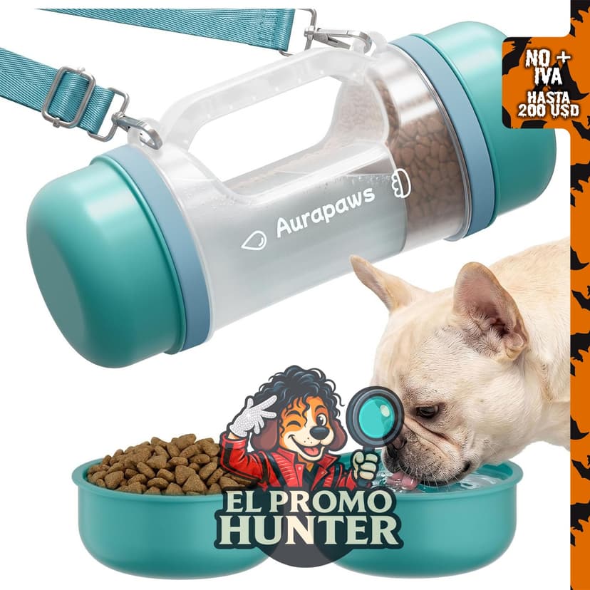Botella de agua portátil para perros de 20.3 oz (600 ml) con contenedor.