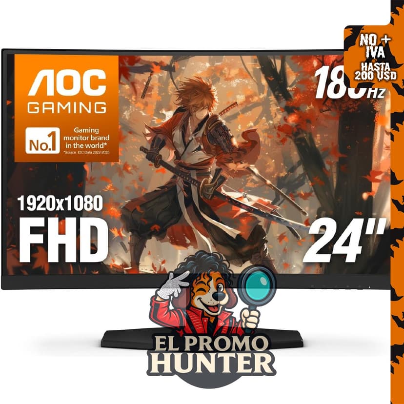 Monitor curvo AOC de 24 pulgadas, FHD 1080P, 180Hz, VA, 0.5ms, HDR, modelo C24G42E.