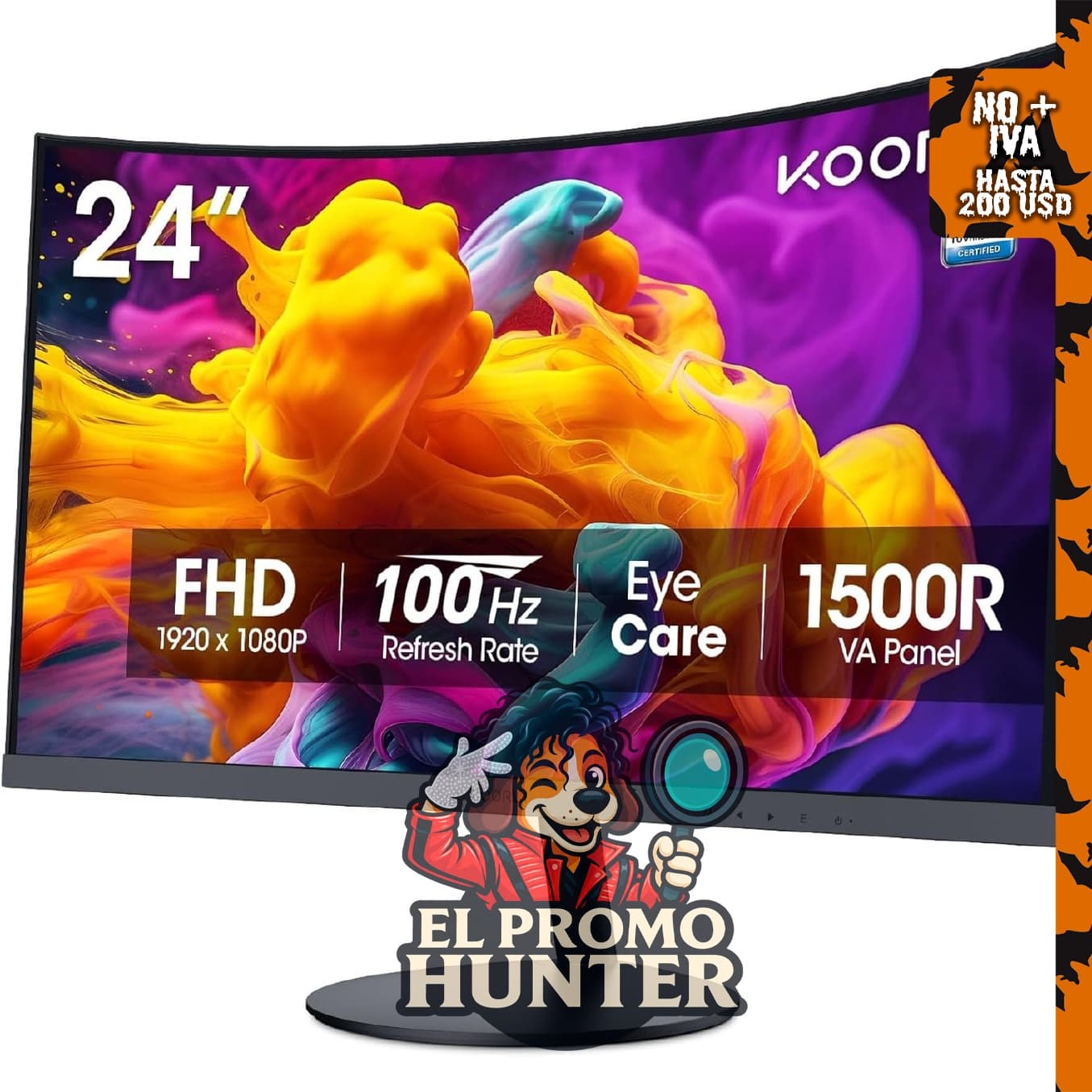 Monitor Curvo KOORUI de 24 pulgadas, FHD 100Hz VA 1500R.