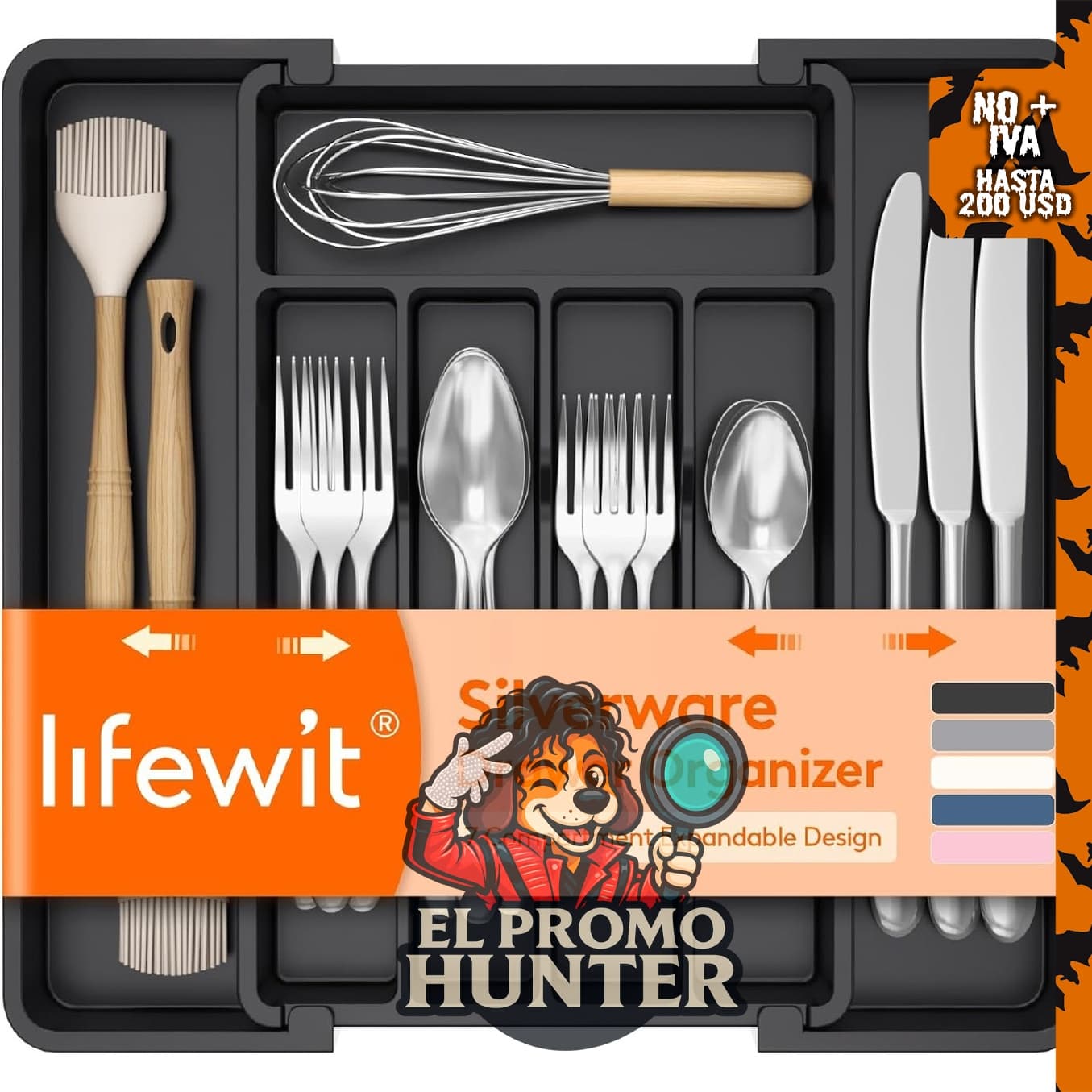 Organizador de cubiertos expandible Lifewit para cajones de cocina.