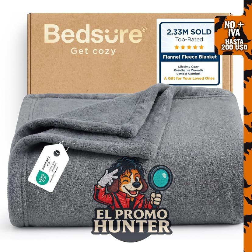 Bedsure Manta de forro polar suave, color gris, 50 x 60 pulgadas (127 x 152 cm).