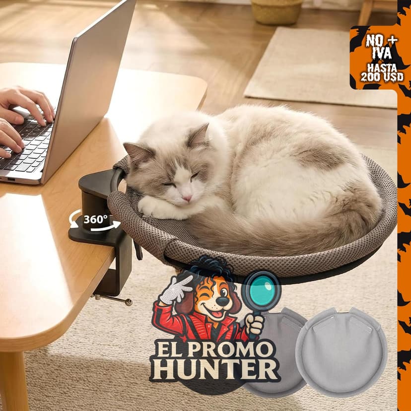 Cama de escritorio giratoria 360º para gatos, cama sin taladros.