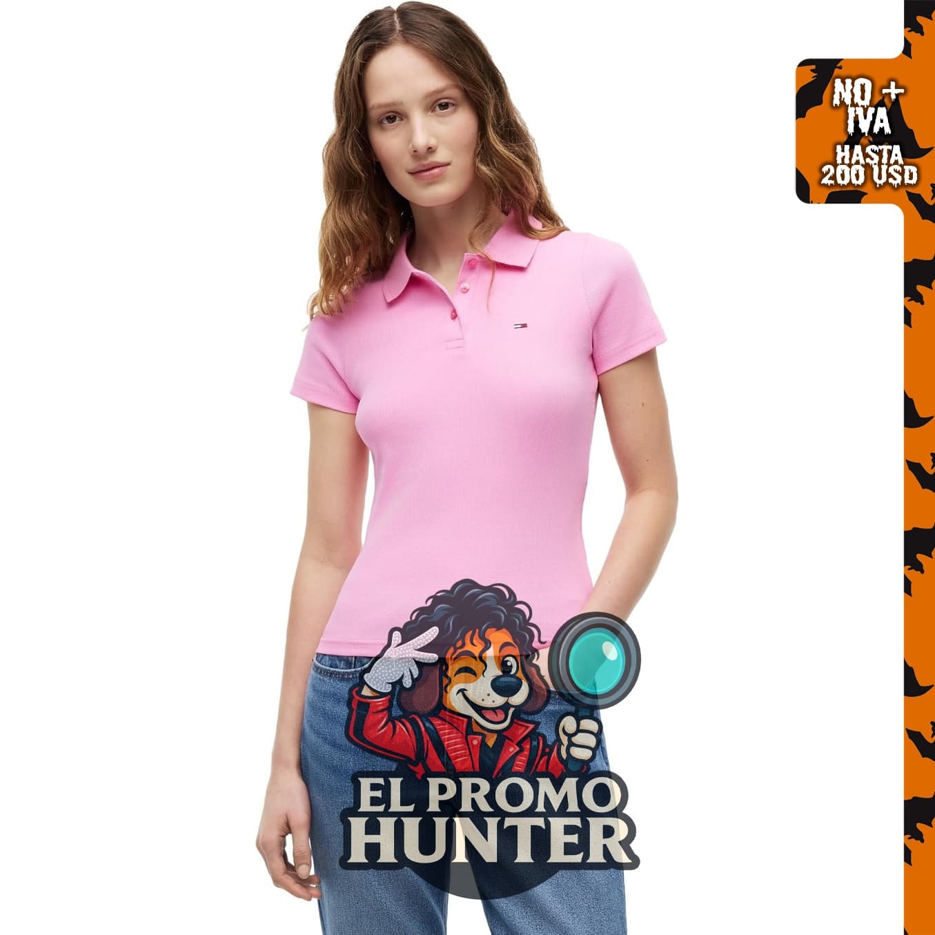 Polo acanalado de manga corta de algodón ligero para mujer de Tommy Jeans en corte ajustado.