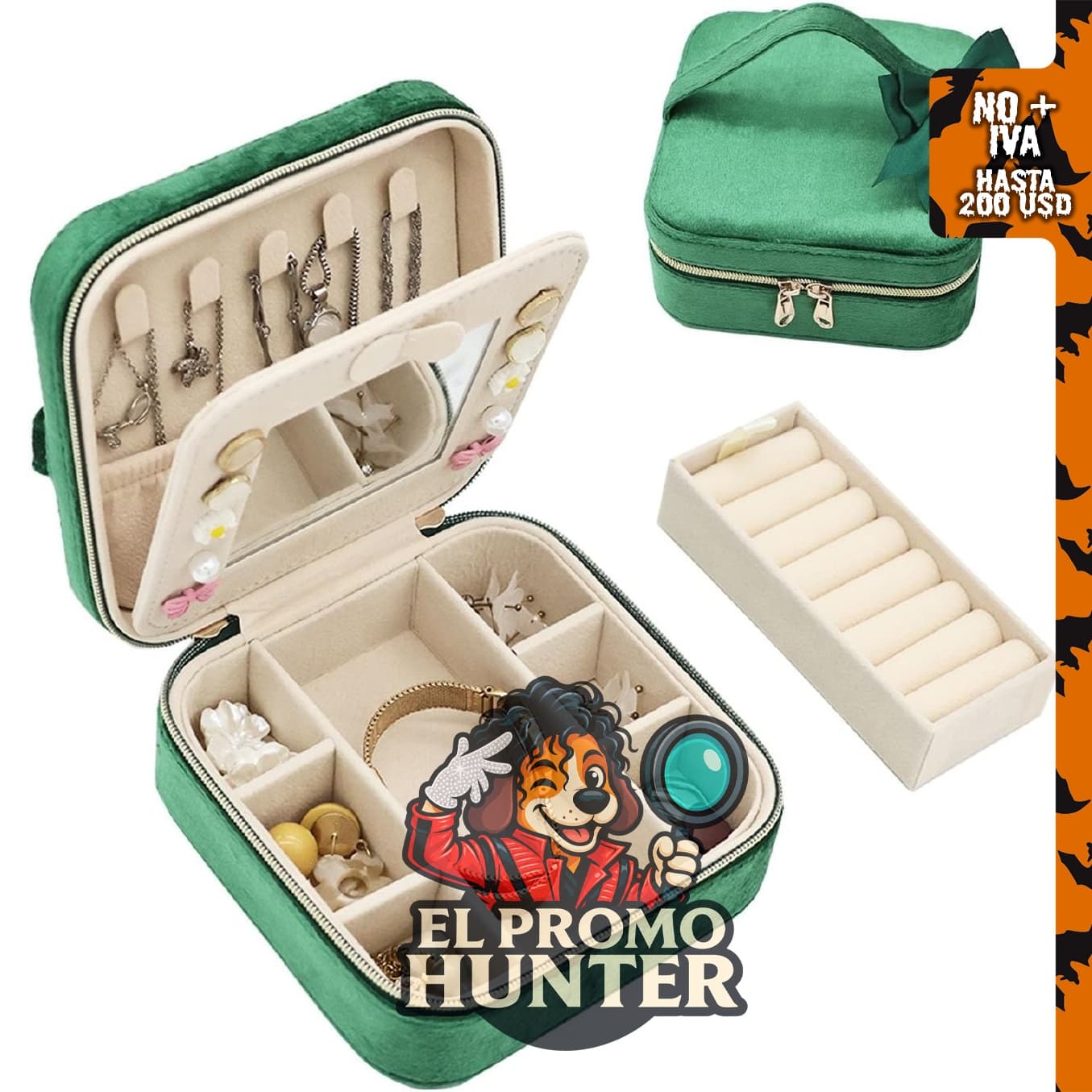 Joyero de viaje Cuifdem, organizador de joyas de terciopelo con espejo, para almacenamiento de collares, anillos y aretes.