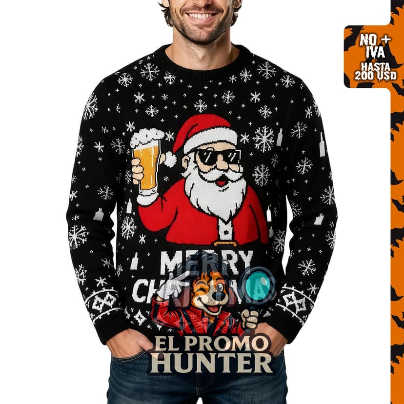 Suéter de Navidad para hombres VUTAQE, diseño de copos de nieve y Santa, manga larga.