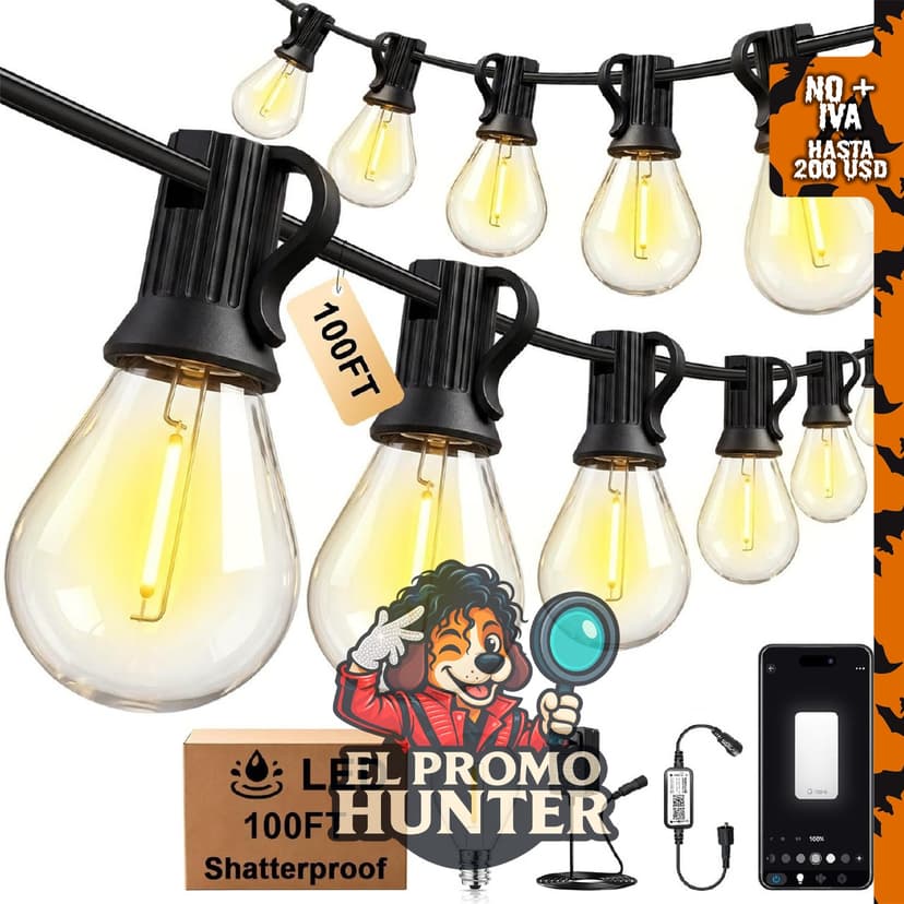 Tira de luces LED para exteriores, 100 pies, regulable.