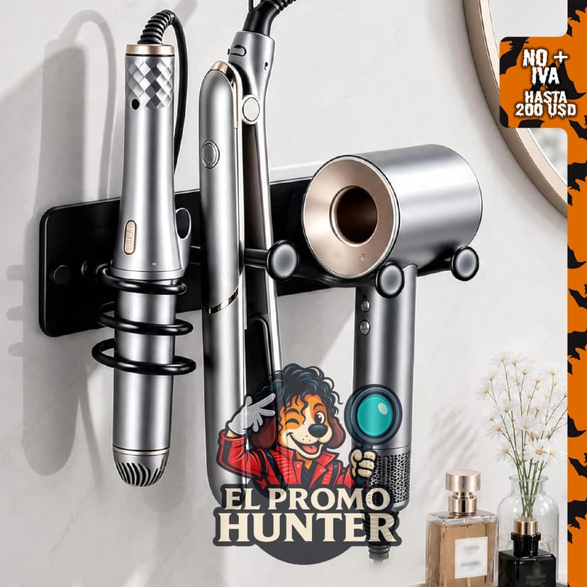 YIGII Soporte de pared para secador de pelo, organizador 3 en 1 para baño.