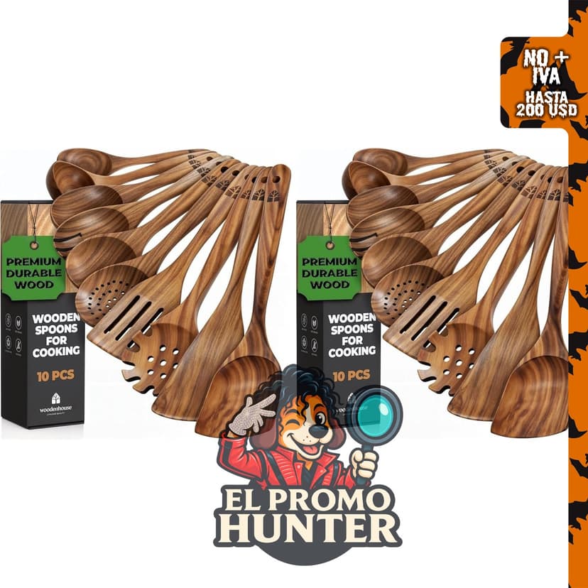 Juego de cucharas de madera de teca para cocinar.