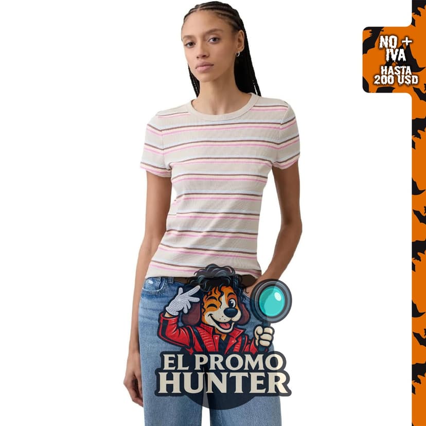 GAP Top de punto acanalado de manga corta para mujer.