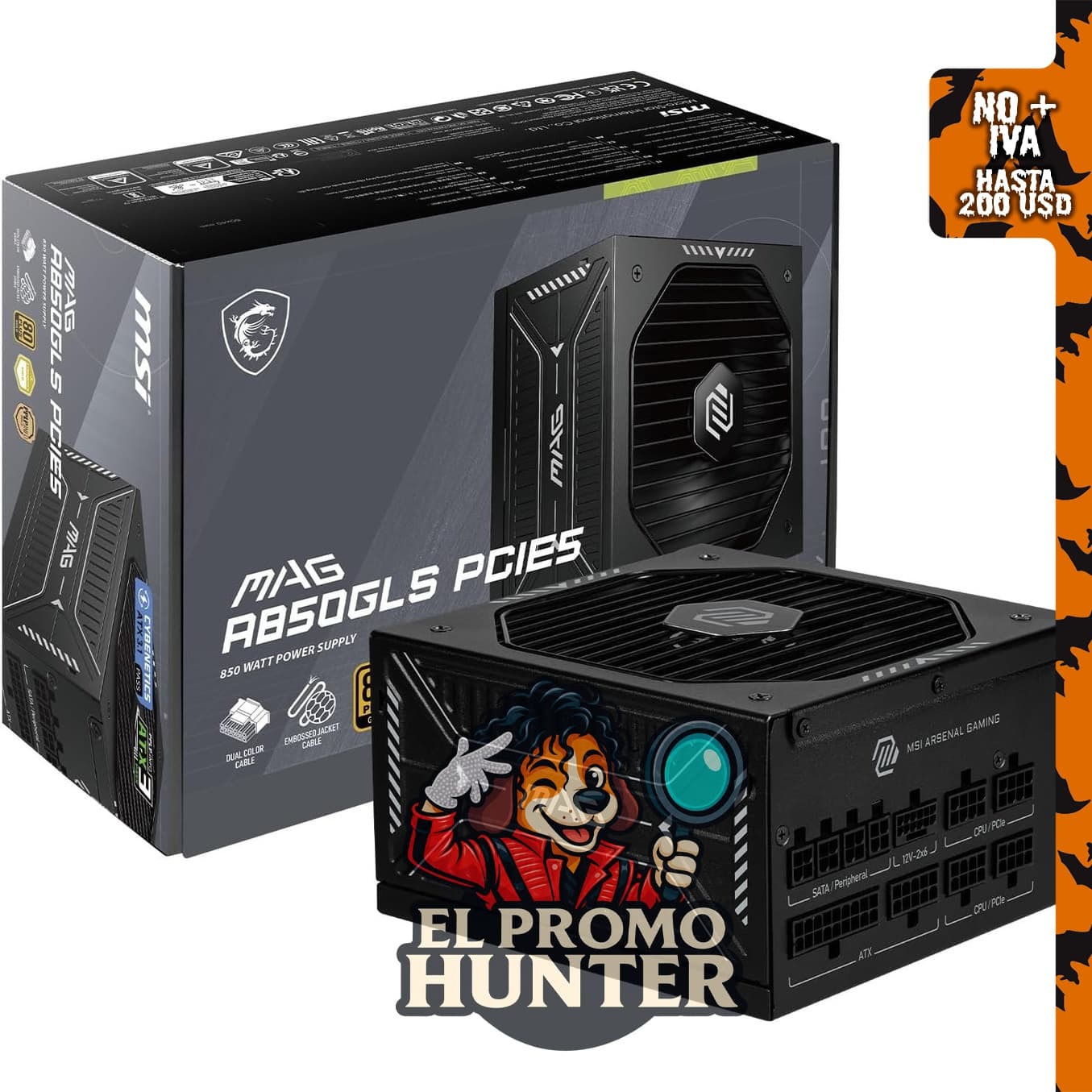 MSI MAG A850GLS PCIE5, fuente de alimentación modular de 850 W, 80+ Gold, ATX 3.1 y PCIe 5.1.