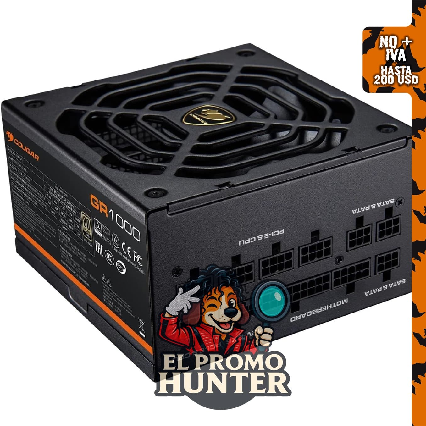 COUGAR Fuente de alimentación GR1000W, 1000W, 80 Plus Gold, ATX 3.1 y PCIe.