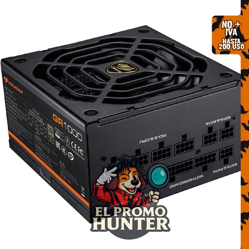 COUGAR Fuente de alimentación GR1000W, 1000W, 80 Plus Gold, ATX 3.1 y PCIe.
