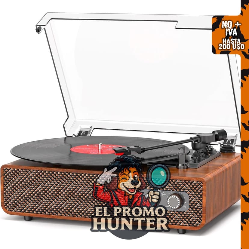 Tocadiscos de vinilo de 3 velocidades con altavoces mejorados.