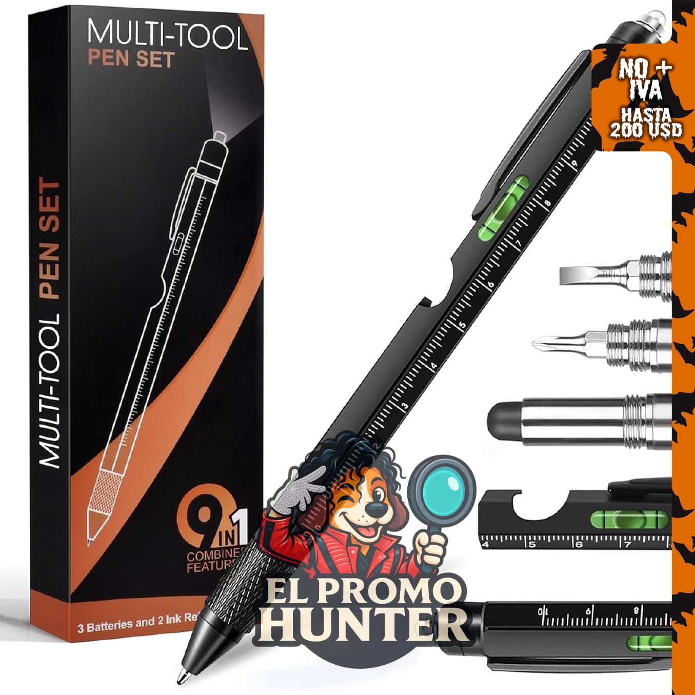 SAPGIF Pluma multiherramienta 9 en 1, incluye diversas funciones para uso manual.