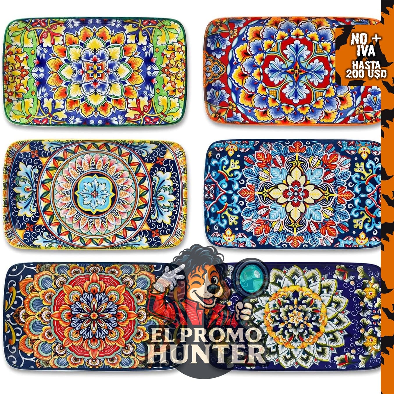 vancasso Simi - Juego de 6 platos rectangulares de cerámica, 21.6 x 13 cm, aptos para microondas y horno.