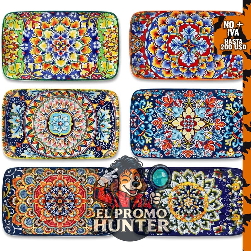 vancasso Simi - Juego de 6 platos rectangulares de cerámica, 21.6 x 13 cm, aptos para microondas y horno.