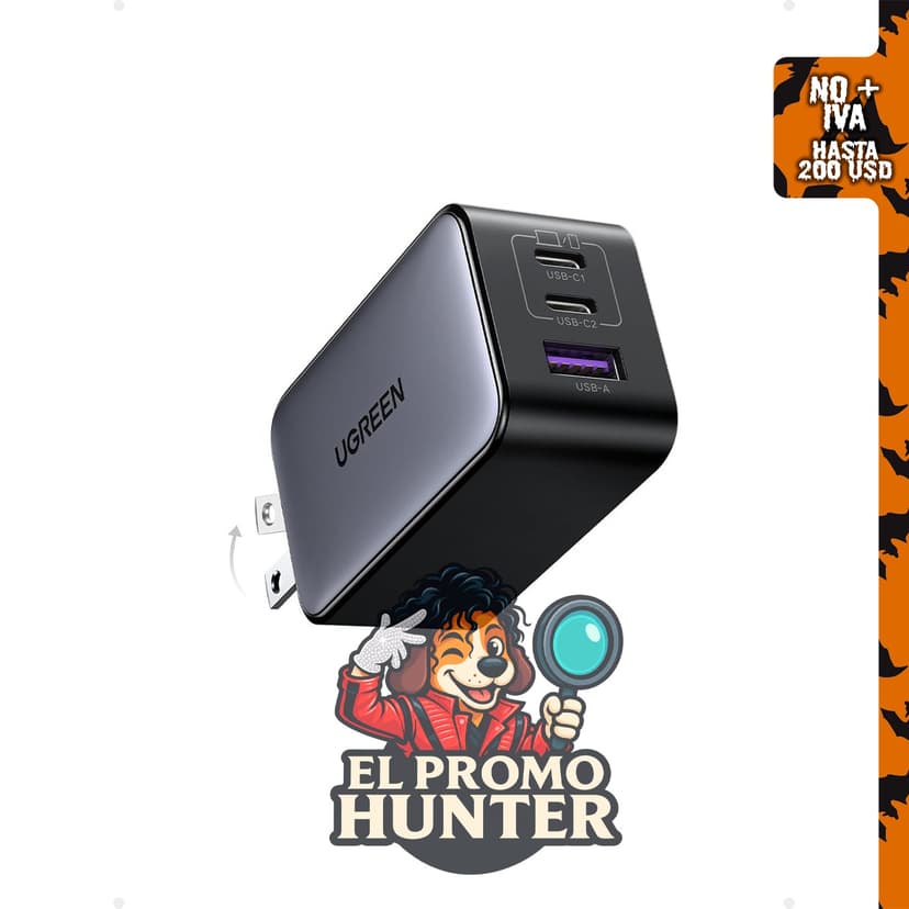 UGREEN Nexode 65 W cargador de pared USB C con 3 puertos.