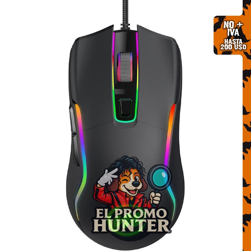memzuoix Mouse para juegos con cable RGB, 6 DPI ajustables hasta 12800, 6 botones, 12 modos de iluminación.