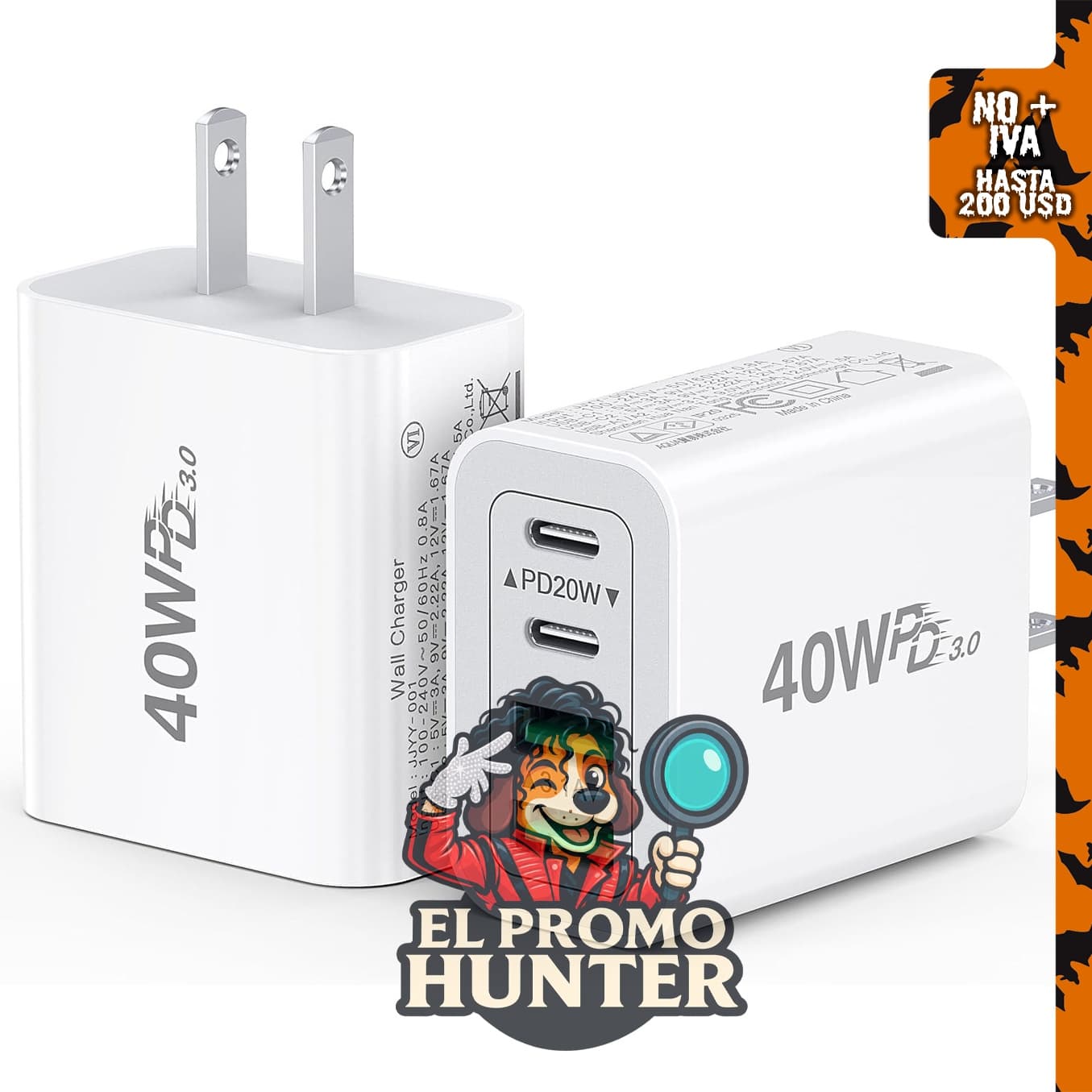 Paquete de 2 cargadores USB C de 40W con salida máxima Tipo C.