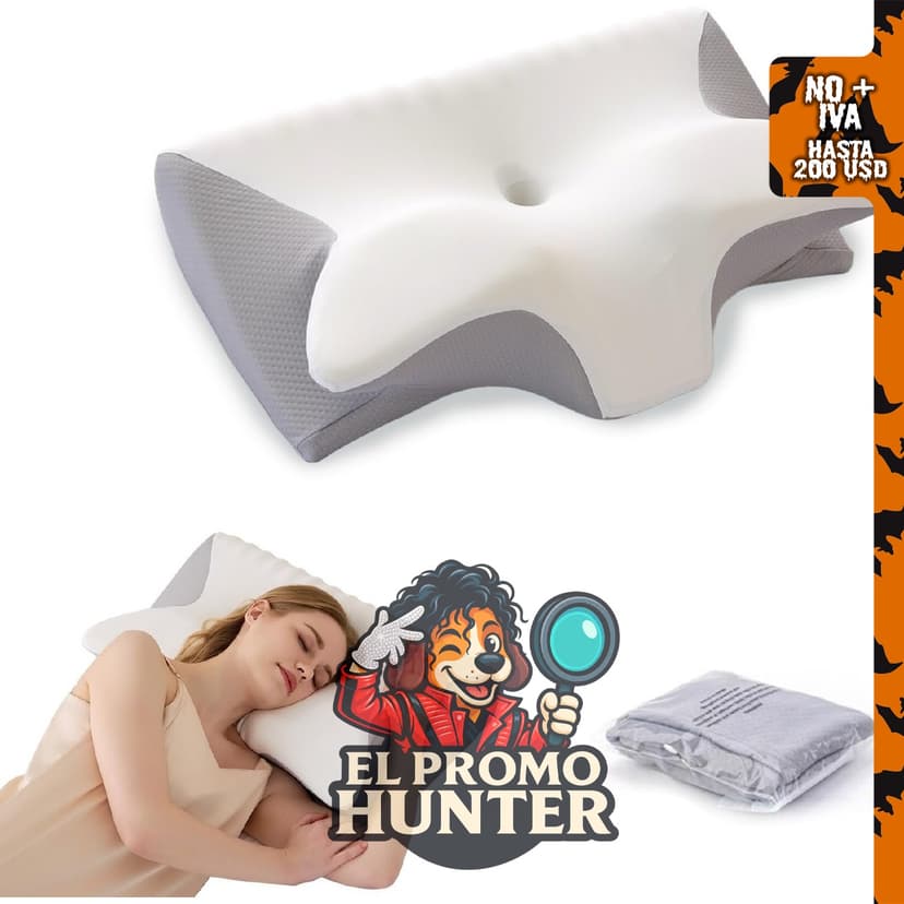 Almohada cervical ergonómica de espuma viscoelástica para dormir de lado y espalda, incluye funda.