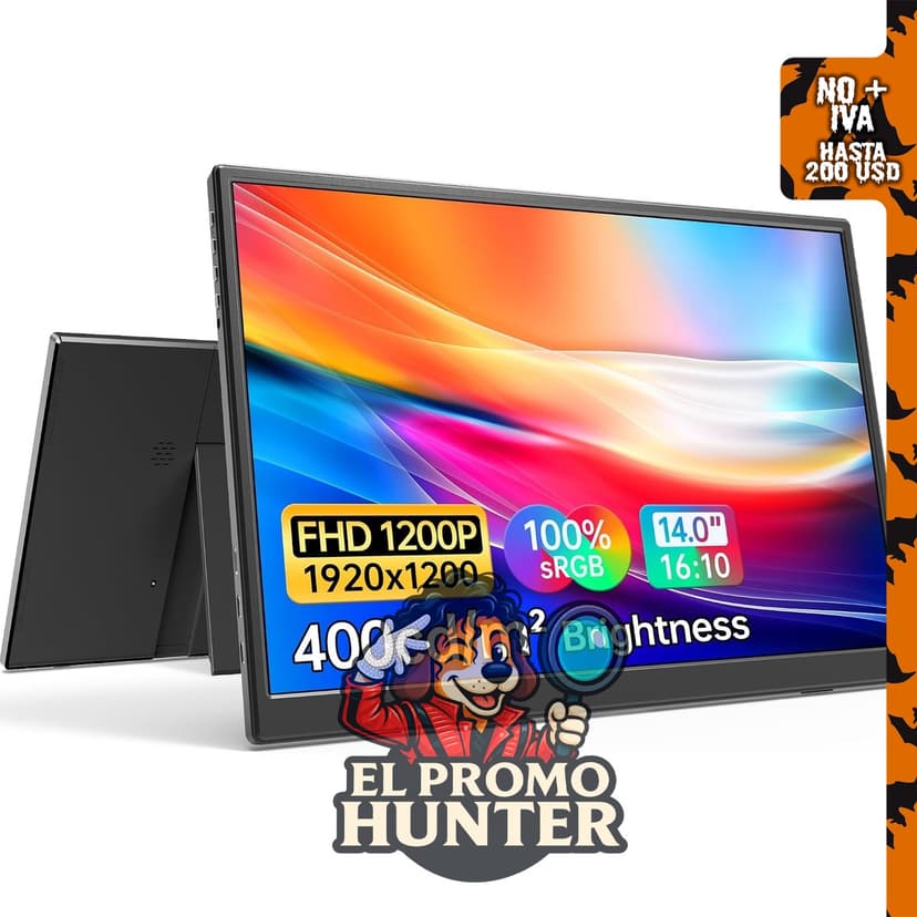 Monitor portátil Anyuse FHD de 14" con conexiones USB-C y HDMI, compatible con HDR.