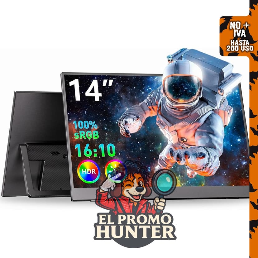 Monitor portátil WUAWE de 14" (35.56 cm) FHD 1080P, soporte ajustable de 180°, compatible con laptops, tablets y consolas.