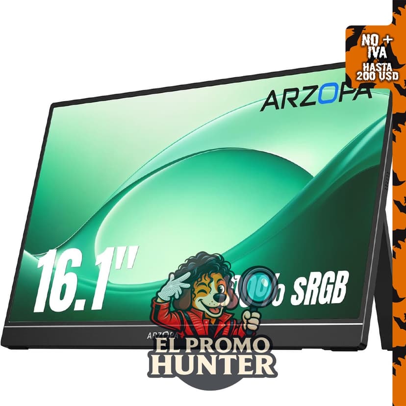 ARZOPA Monitor portátil 16.1" (41 cm) FHD 1080p, 100% sRGB, pantalla IPS, soporte integrado.