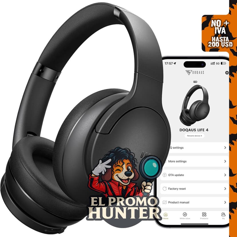 DOQAUS Audífonos Bluetooth inalámbricos con control por APP y 90 horas de reproducción.