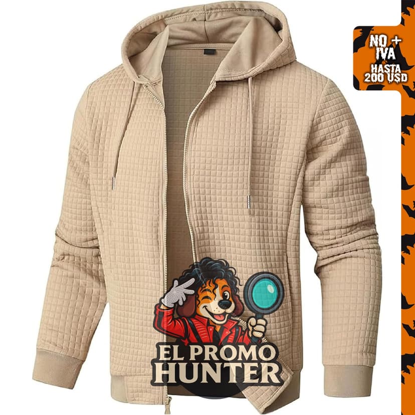 Sudadera con capucha de jacquard a cuadros para hombre, manga larga, con cordón y bolsillos.