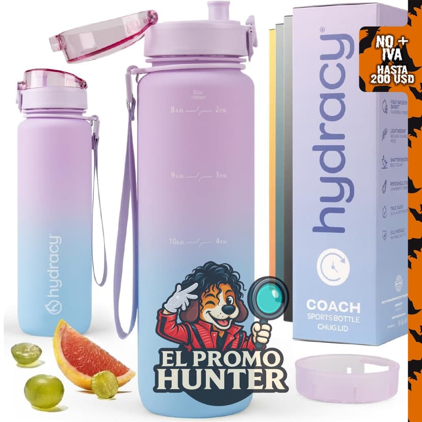 Hydracy Botella de agua de 32 oz (946 ml), sin BPA, a prueba de fugas, con infusor de frutas.
