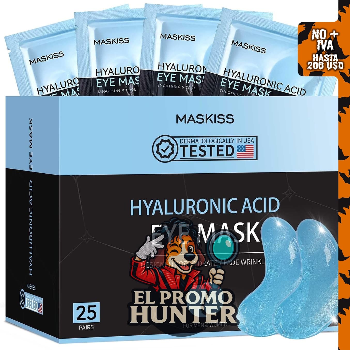 Maskiss Parches para el contorno de ojos con ácido hialurónico, 25 pares, para ojeras y bolsas.